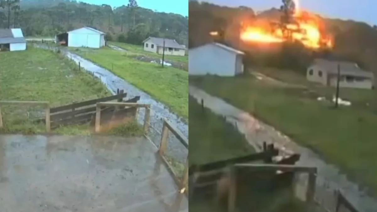 Raio provoca explosão após atingir cerca elétrica em propriedade rural de SC
