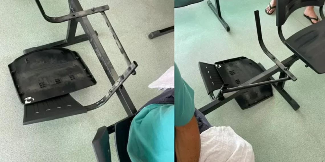 Cadeira quebra no Pronto Socorro do Hospital Oase e idoso cai, prendendo o dedo