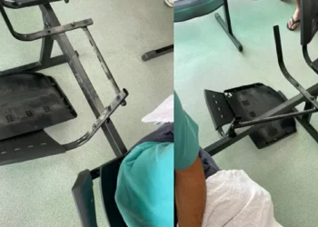 Cadeira quebra no Pronto Socorro do Hospital Oase e idoso cai, prendendo o dedo