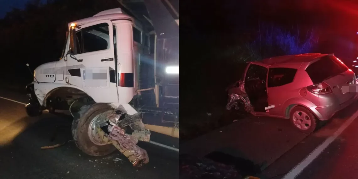 Motorista fica ferido após colisão entre carro e caminhão na BR-470, em Rodeio
