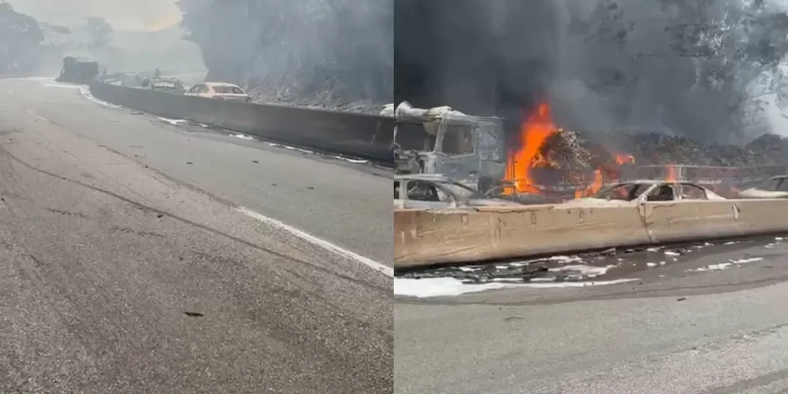 Explosão de carreta com combustível interdita BR-101 em Palhoça