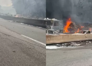 Explosão de carreta com combustível interdita BR-101 em Palhoça