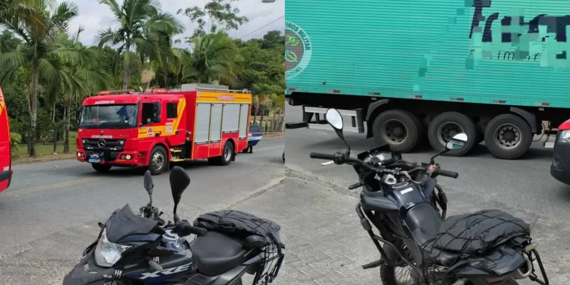 Motociclista morre em colisão com carreta em Blumenau; garupa fica ferida