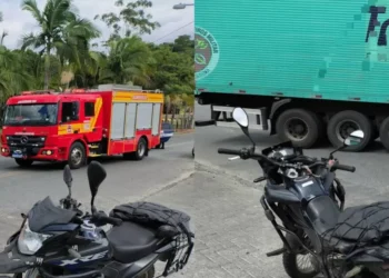Motociclista morre em colisão com carreta em Blumenau; garupa fica ferida
