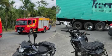 Motociclista morre em colisão com carreta em Blumenau; garupa fica ferida