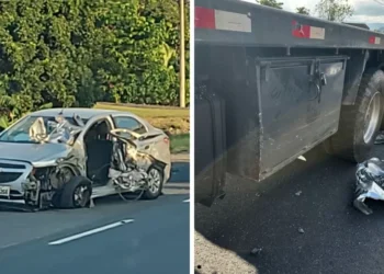 Acidente com caminhão e três carros deixa trânsito lento na BR-470 em Apiúna