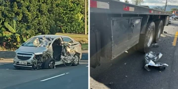 Acidente com caminhão e três carros deixa trânsito lento na BR-470 em Apiúna