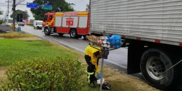 Idoso fica gravemente ferido em colisão entre caminhão e bicicleta em Gaspar