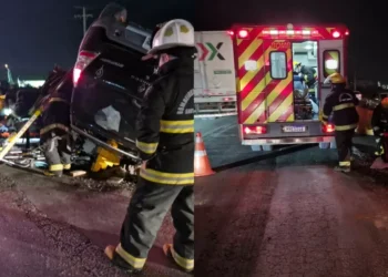 Homem fica preso em veículo após capotamento na BR-470 em Indaial