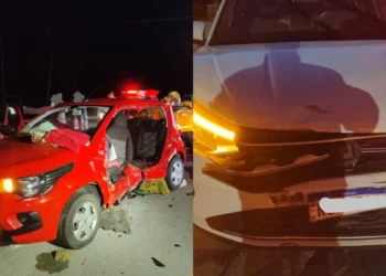 Motorista fica preso às ferragens após colisão lateral em Gaspar