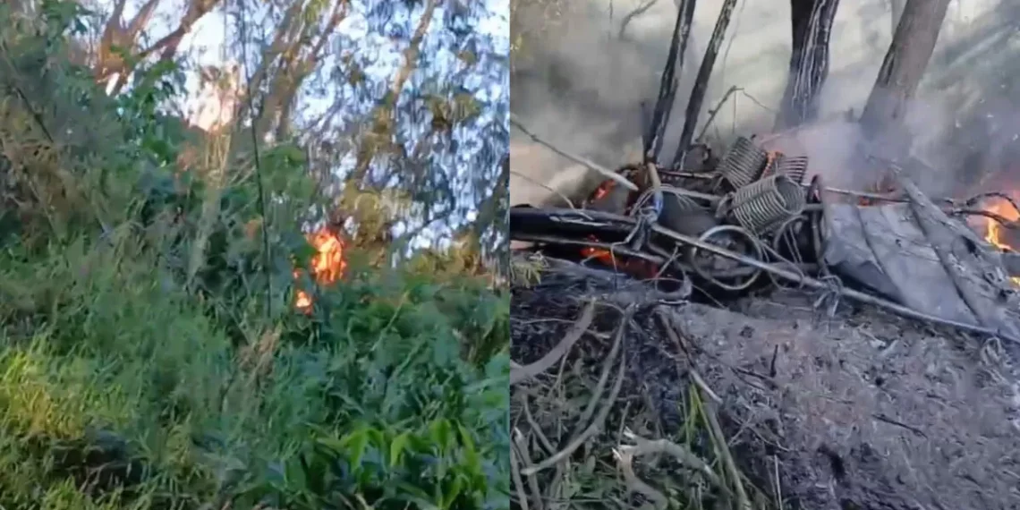 Imagens mostram destroços e fogo após queda de balão em Praia Grande