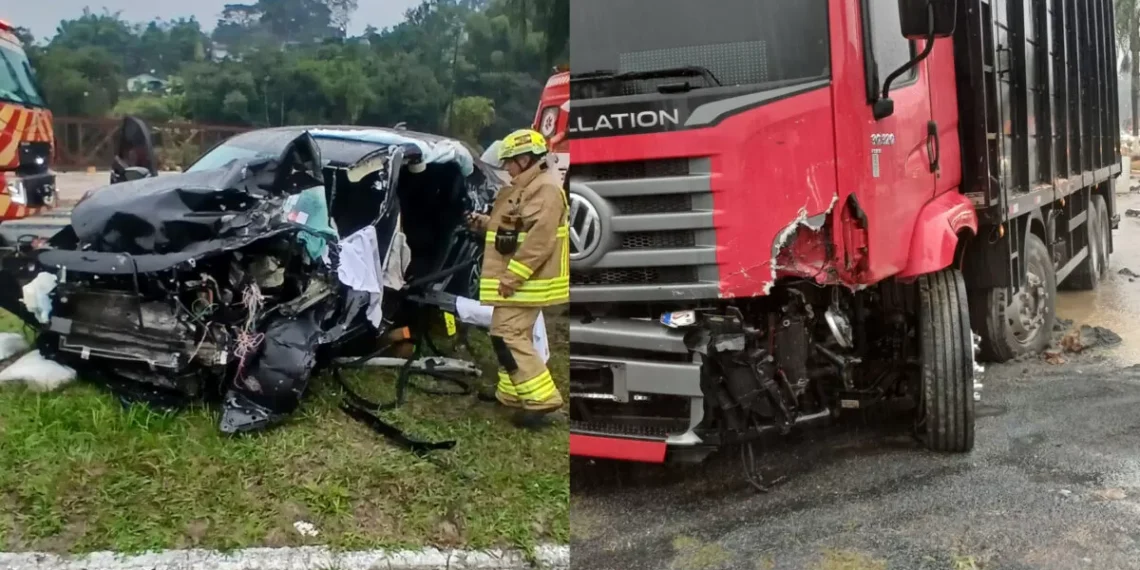 Motorista fica preso às ferragens após colisão frontal, em Apiúna