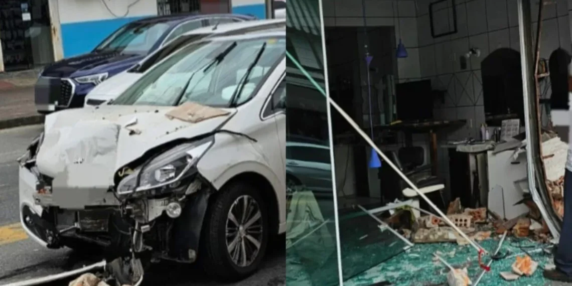 Errou a direção e acertou a fachada: carro invade loja fechada em Blumenau