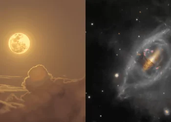 Lua dourada e galáxia da hélice nas Imagens Astronômicas da Semana