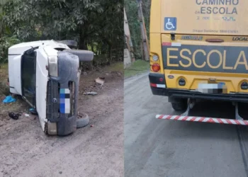 Acidente no bairro Progresso, em Blumenau, envolve ônibus escolar e Fiorino