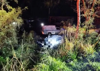 Carro em fuga cai de barranco e pega fogo em SC; homem é achado amordaçado no porta-malas
