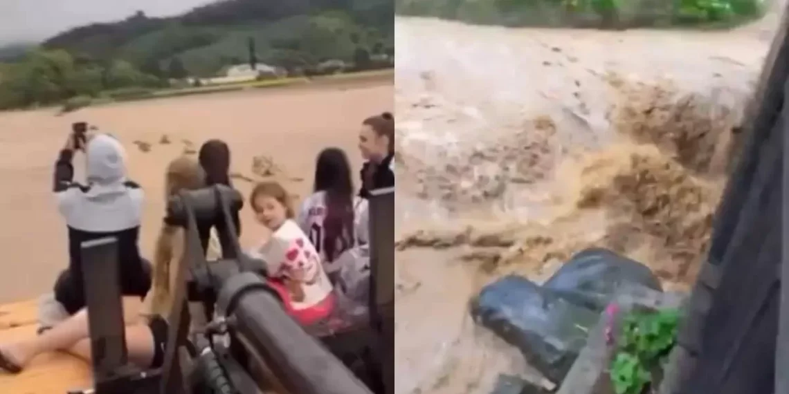 Pai utiliza empilhadeira para salvar filha recém-operada e mulher grávida em meio a alagamento em Ilhota