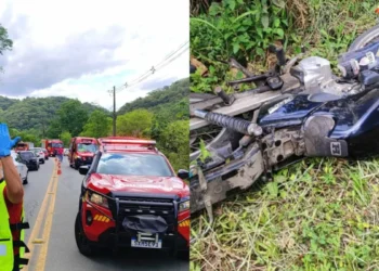 Motocicleta atinge poste e deixa dois feridos, em Gaspar; um estava inconsciente