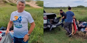 Prefeito denuncia descarte irregular de roupas em praia de SC e pede apoio da população