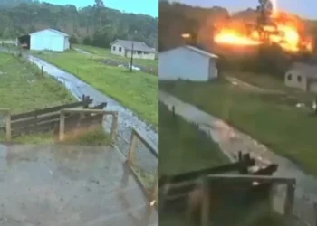 Raio provoca explosão após atingir cerca elétrica em propriedade rural de SC