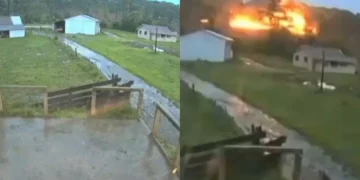 Raio provoca explosão após atingir cerca elétrica em propriedade rural de SC